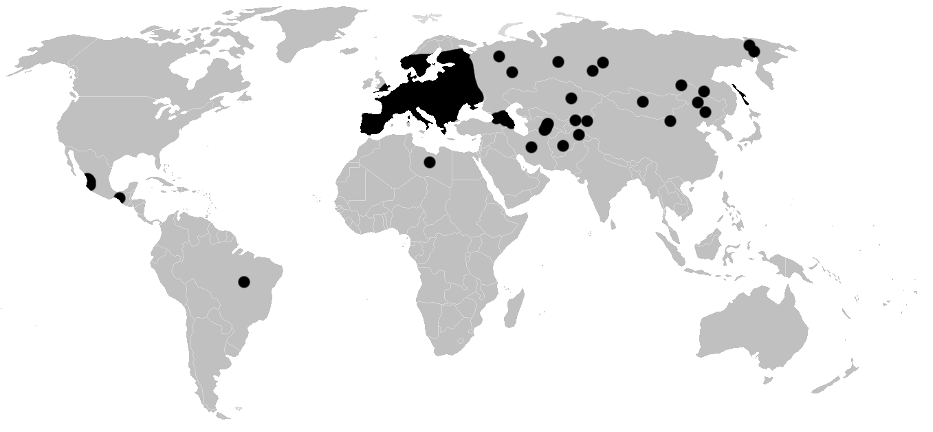 Výskyt skákavky čiernej evarcha.arcuata.1Known world distribution of Evarcha arcuata, after data from British Arachnological Society